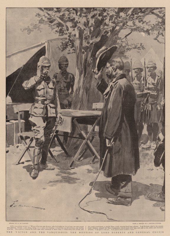 Den sejrende og den besejrede, mødet mellem Lord Roberts og general Cronje af Frederic de Haenen