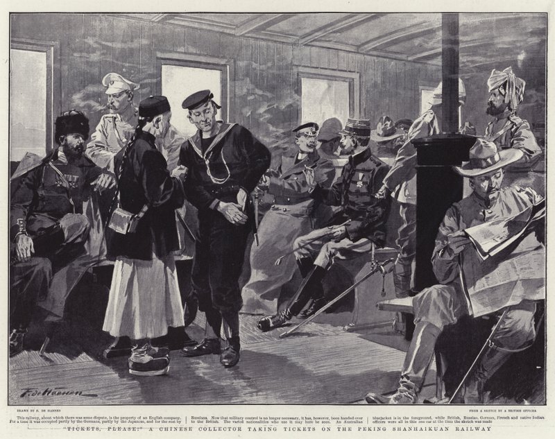 Billetter, tak! en kinesisk samler tager billetter på Peking Shanhaiguan Railway af Frederic de Haenen