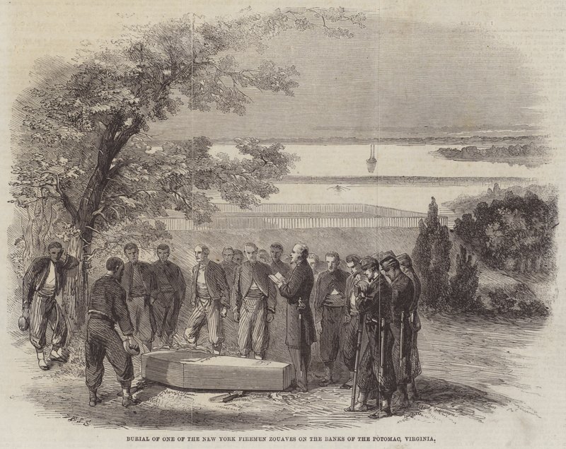 Begravelse af en af New Yorks brandmænds Zouave på bredden af Potomac, Virginia af Frederick John Skill