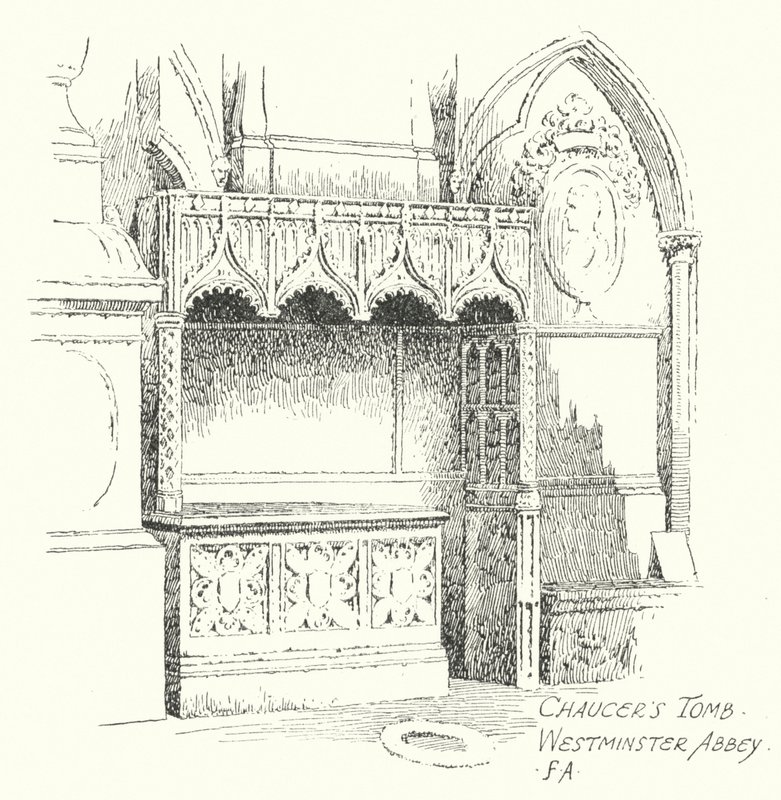 Chaucers grav, Westminster Abbey (litografi) af Frederick Adcock