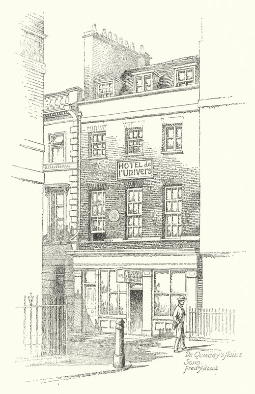 De Quinceys hus, Soho (litografi) af Frederick Adcock
