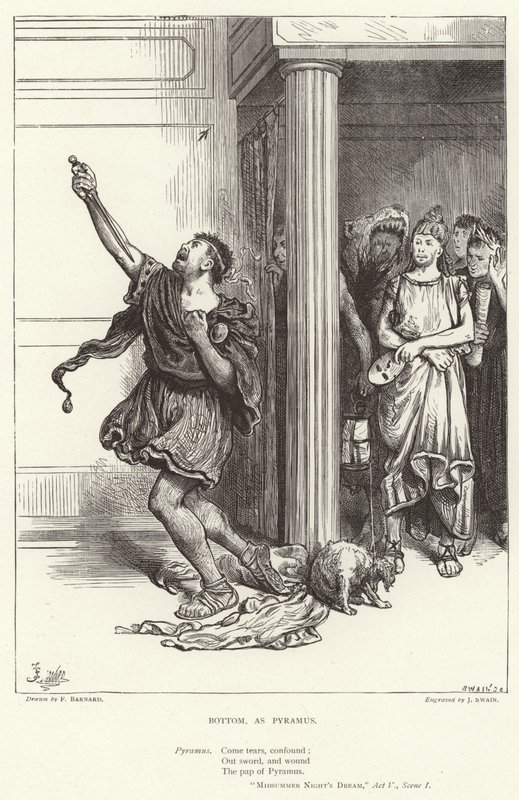 Nederst, som Pyramus, Skærsommernatsdrøm, V. akt, Scene I af Frederick Barnard