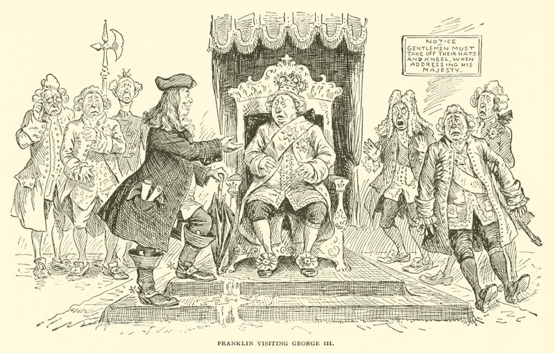Franklin besøger George III af Frederick Burr Opper