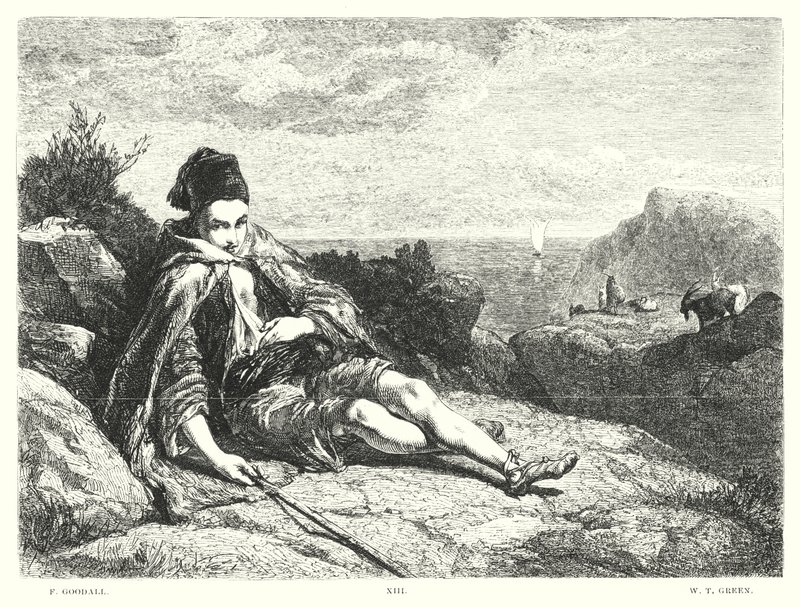 Lord Byrons barn Harold, Canto II, strofe 52 (gravering) af Frederick Goodall