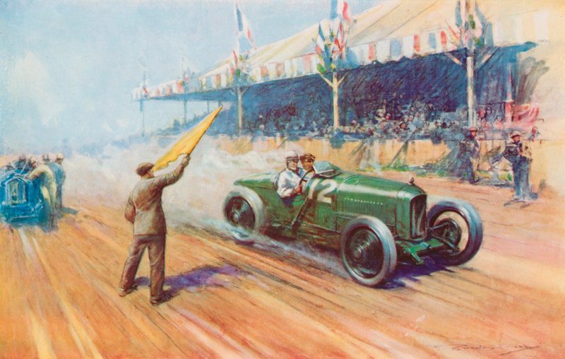 Sir Henry Segrave scorede den første britiske sejr i et Grand Prix med den to-liters Sunbeam på Tours-banen (farve litho) af Frederick Gordon (after) Crosby