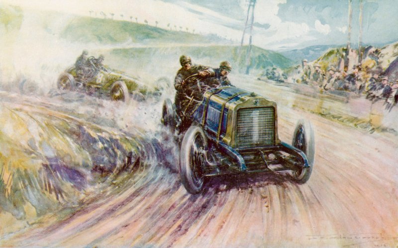 Thery med Richard-Brasier vandt 1905 Gordon Bennett-løbet for Frankrig (farve litho) af Frederick Gordon (after) Crosby