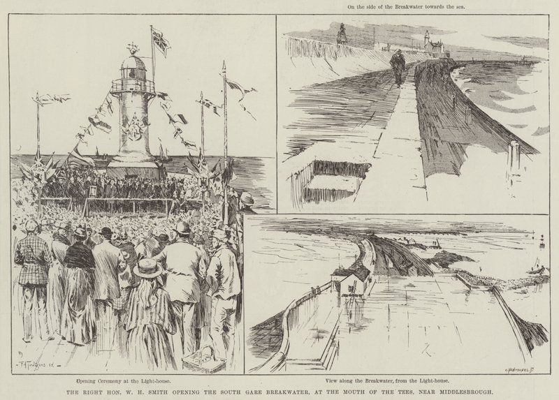 The Right Honourable W H Smith åbner South Gare Breakwater, ved The Mouth of the Tees, nær Middlesbrough af Frederick Henry Townsend