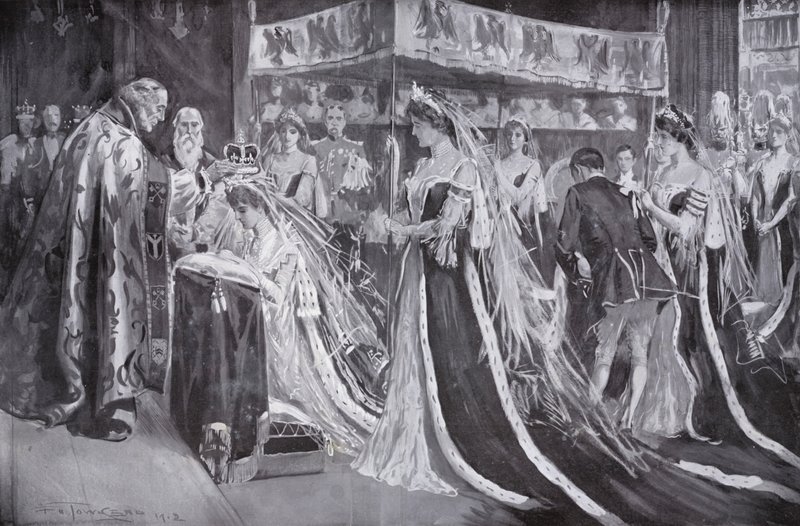Kroningen af dronning Alexandra, konsort af kong Edward VII, af ærkebiskoppen af York, Westminster Abbey, London af Frederick Henry Townsend