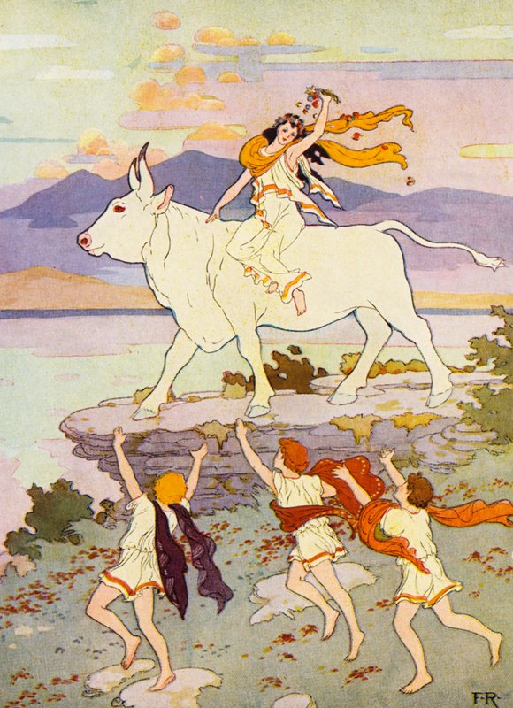 Europa vinkede med hånden og råbte "Farvel" (farvelitografi) af Frederick Richardson