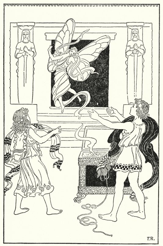 Børnene løftede igen låget, og ud fløj en solrig og smilende lille person (litho) af Frederick Richardson