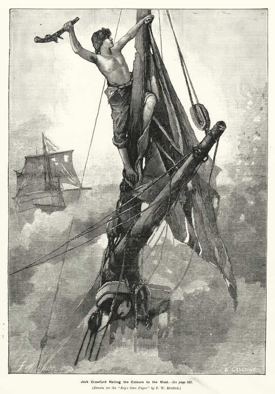 Jack Crawford Nailing the Colors to the Mast (gravering) af Frederick William (after) Burton