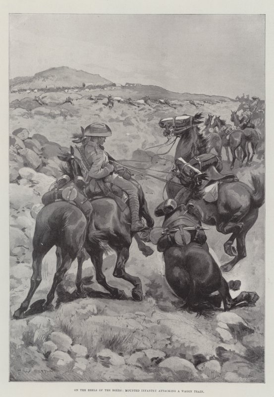 På boernes hæle angriber beredent infanteri et vogntog af Frederick William Burton
