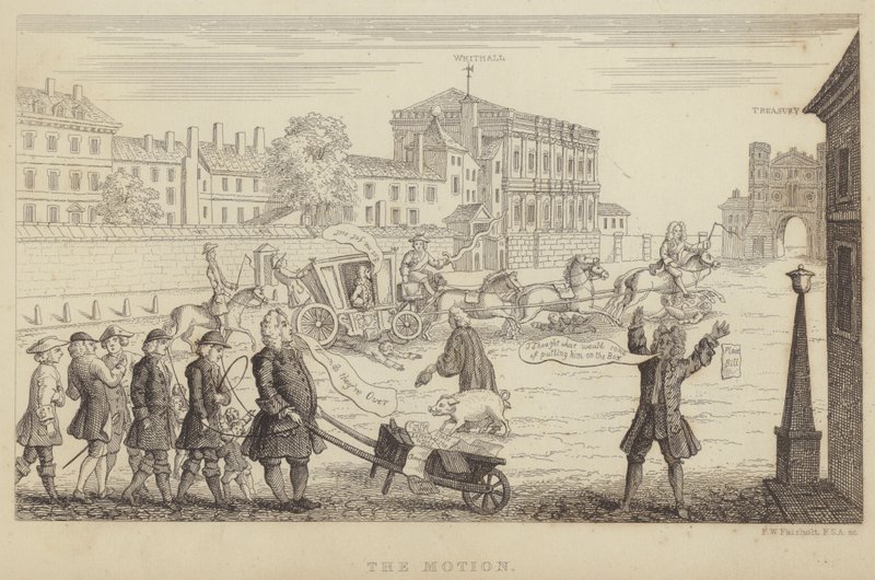The Motion: satire over parlamentets forsøg på at afsætte Sir Robert Walpole som premierminister i 1741 (gravering) af Frederick William Fairholt