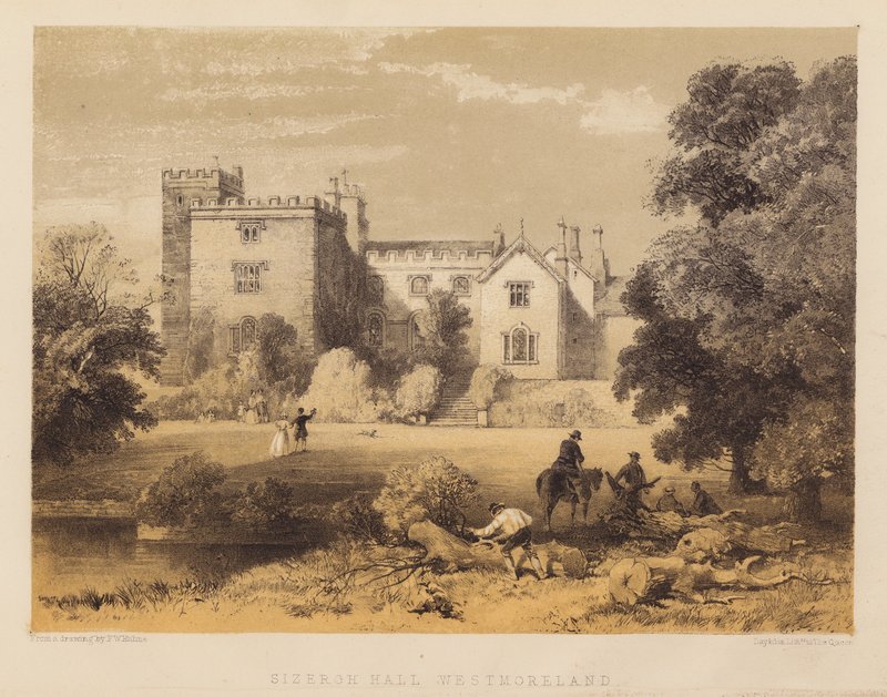 Sizergh Hall, Westmoreland (akvatint) af Frederick William Hulme