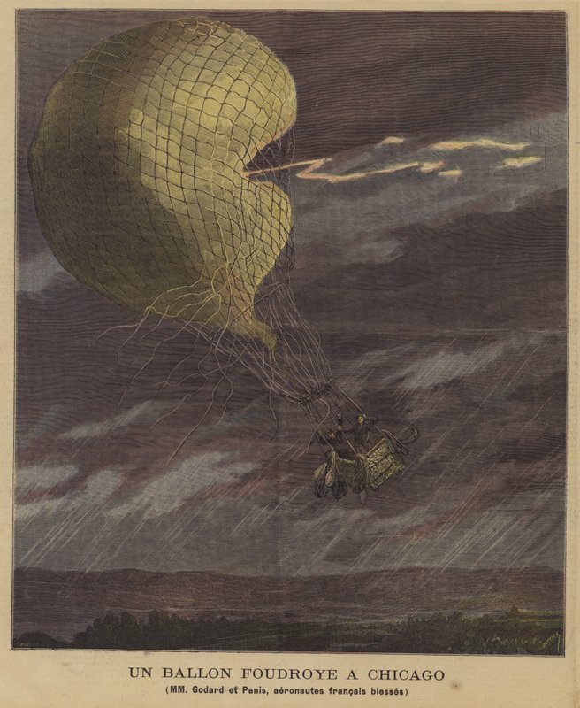 En ballon ramt af et lyn over Chicago af French School