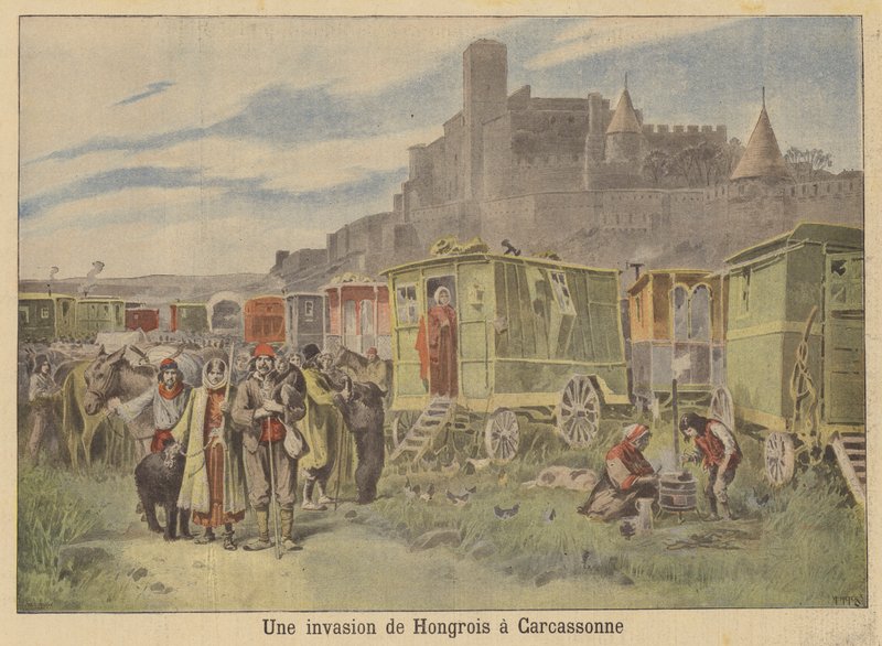 En invasion af ungarske sigøjnere i Carcassonne af French School
