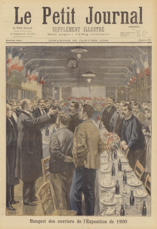 Banket for arbejdere, der forbereder stedet for verdensudstillingen i 1900 i Paris af French School