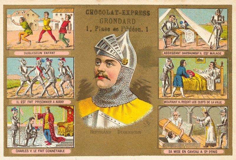 Bertrand du Guesclin, fransk militærkommandant, og scener fra hans liv af French School