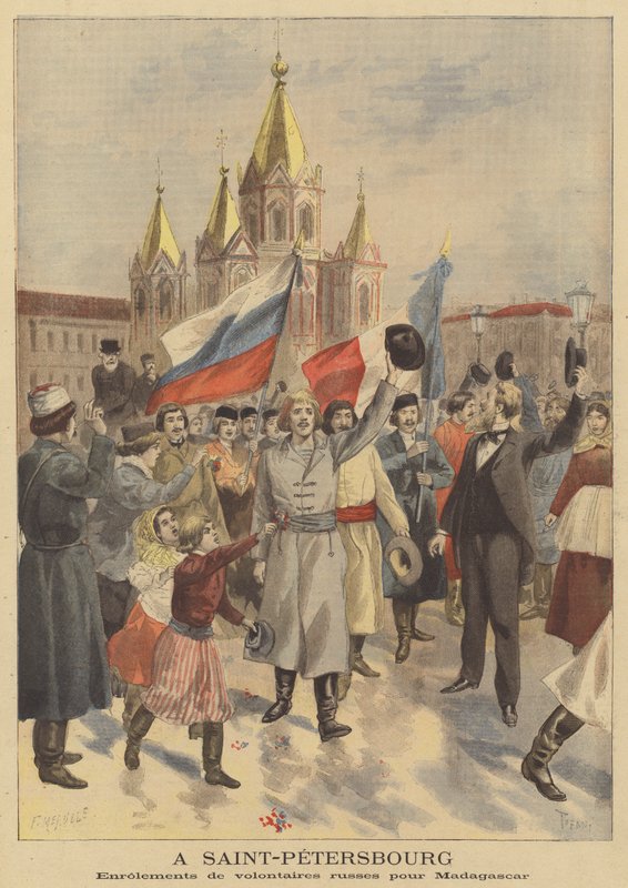 Indskrivning af russiske frivillige til den franske ekspedition til Madagaskar i Skt. Petersborg af French School