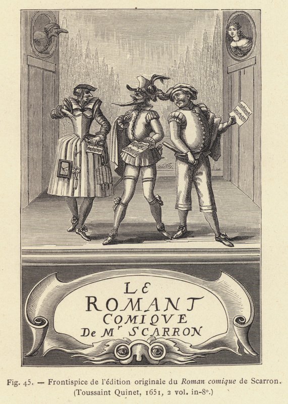 Frontispice af den originale udgave af Scarrons romerske tegneserie af French School