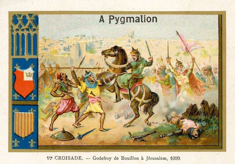 Godfrey af Bouillon i Jerusalem, 1. korstog, 1099 af French School