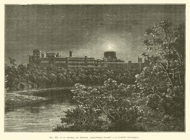 Windsor Castle (England) oplyst med elektrisk lys af French School