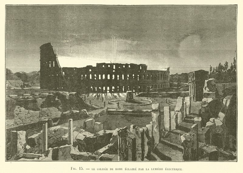 Colosseum i Rom oplyst af elektrisk lys af French School