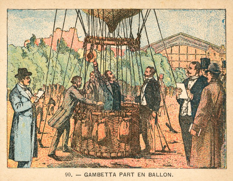Leon Gambetta undslipper belejringen af Paris i en ballon, 1870 af French School