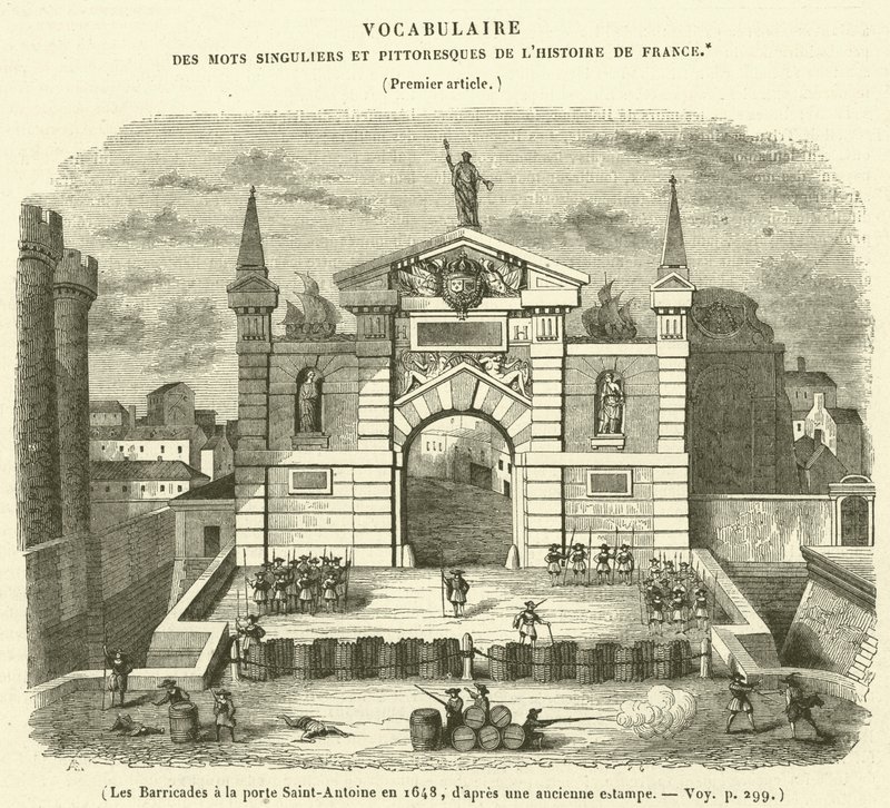 Barrikader ved Porte Saint-Antoine i 1648 af French School