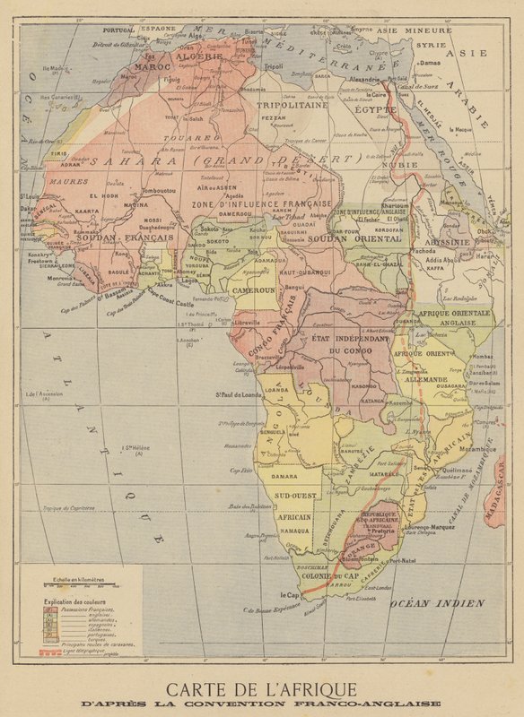 Kort over Afrika efter underskrivelsen af den engelsk-franske aftale af marts 1899 af French School