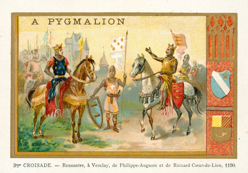 Møde mellem Philip Augustus og Richard Løvehjerte i Vezelay, 3. korstog, 1190 af French School