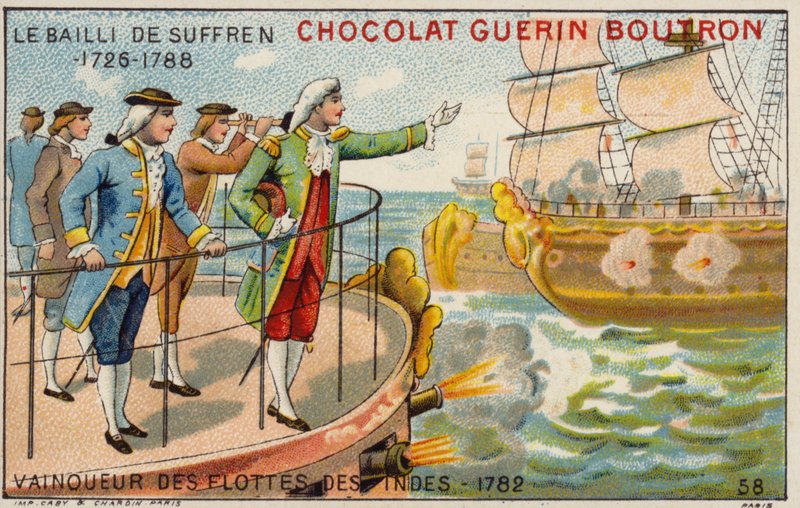 Pierre Andre de Suffren, sejrherre over den britiske flåde ud for Indien, 1782 af French School