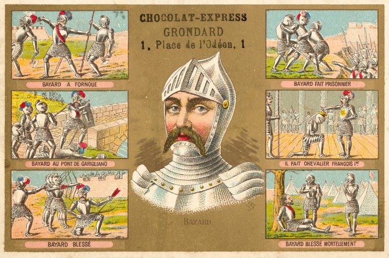 Chevalier de Bayard og scener fra hans liv af French School