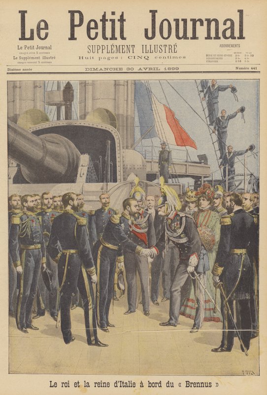 Kongen og Dronningen af Italien ombord på det franske slagskib Brennus af French School