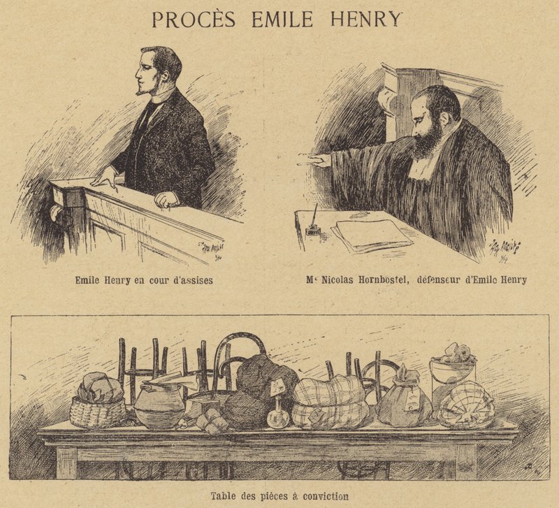 Retssagen mod den anarkistiske bombemand Emile Henry af French School