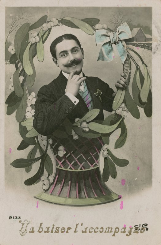 Ledsaget med et kys, postkort sendt i 1913 (håndfarvet foto) af French Photographer