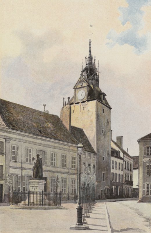 Beaune, klokketårnet og statuen af ​​G Monge af French Photographer