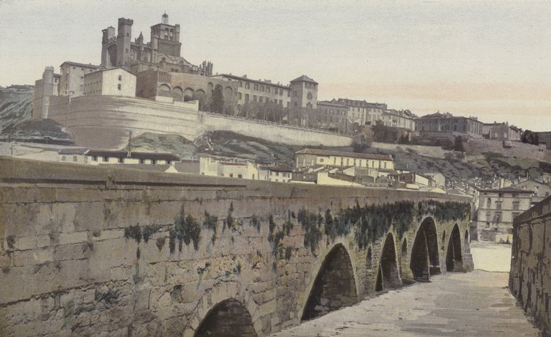 Beziers, Old Bridge og Saint-Nazaire Church (tidligere katedral) af French Photographer