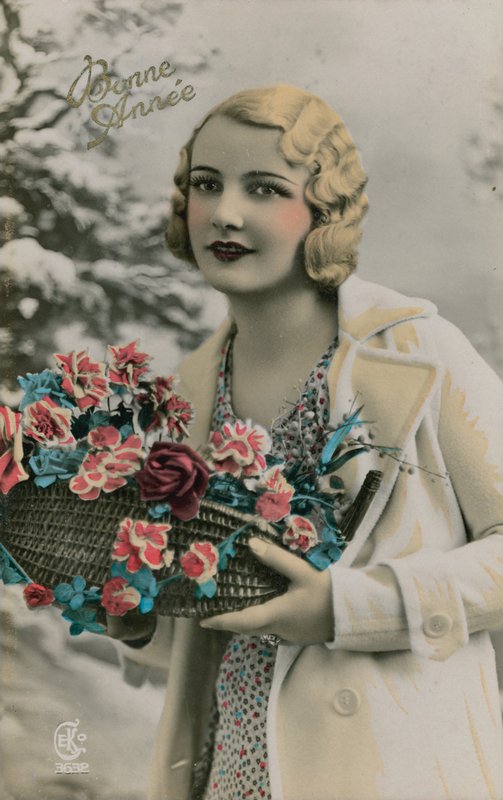 Bonne Année, Godt Nytår postkort sendt i 1913 (håndfarvet foto) af French Photographer