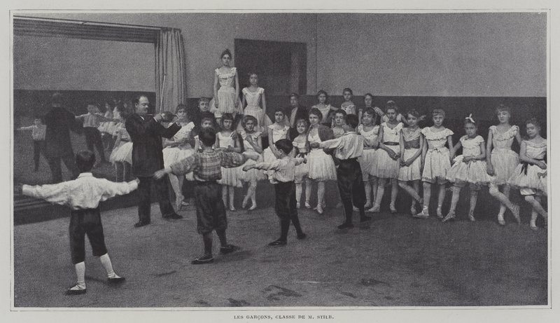 Drenge i en balletklasse (s/h-billede) af French Photographer