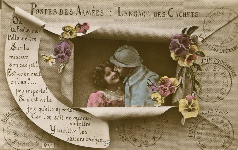 Kort, der forklarer brugen af postkort til dem med mænd i hæren af French Photographer