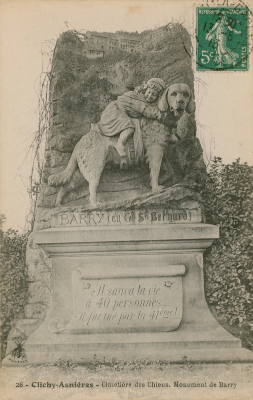 Clichy-Asnieres - Hundekirkegård. Barry monument. Postkort sendt i 1913. af French Photographer