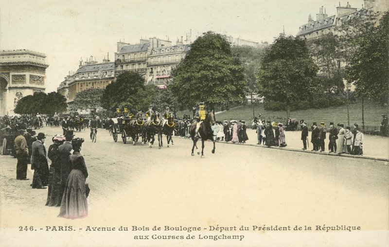 Frankrigs præsidents afgang, Longchamp Racecourse, Paris (farvefoto) af French Photographer