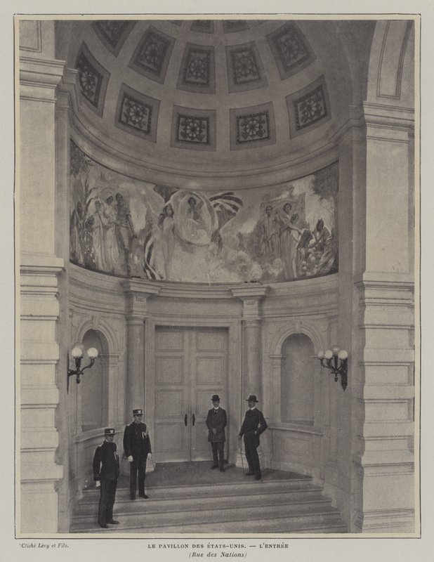Indgang til den amerikanske pavillon, Exposition Universelle 1900, Paris (s/h foto) af French Photographer