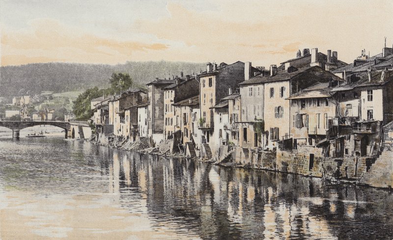 Epinal, Gamle huse på Quai Rualmenil, ved bredden af ​​Mosel af French Photographer