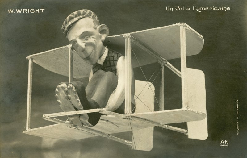 Figur af Wilbur Wright i et fly (litho) af French Photographer
