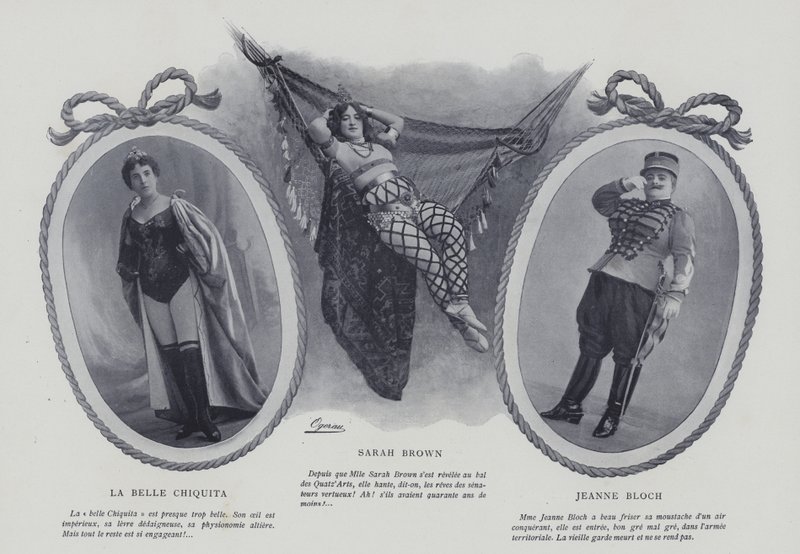 Franske skuespillerinder og sangere La Belle Chiquita, Sarah Brown og Jeanne Bloch (s/h-billede) af French Photographer