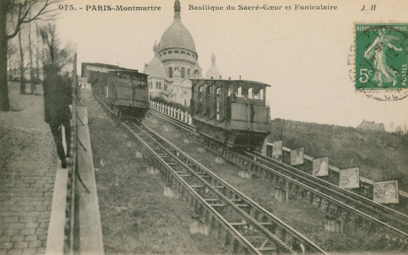 Kabelbane op Montmartre til Sacre-Coeur i Paris. Postkort sendt i 1913. af French Photographer