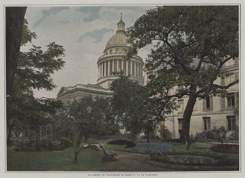 Have for rektor for Lycee Henri IV og kuplen af Pantheon, Paris (farve litho) af French Photographer