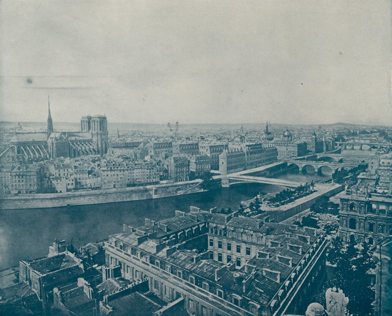 Generel udsigt over Paris, ser mod vest (s/h foto) af French Photographer